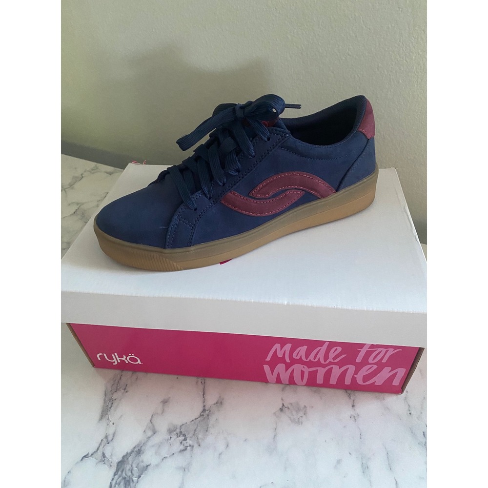 Ryka Viv Next Womens Navy Blue Burgundy Gum Sole Sneakers 7W Low Top Trainers